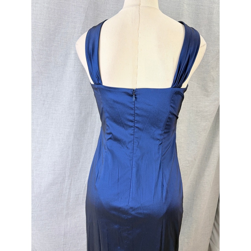 David Meister Sapphire Blue Jewel Embellished Halter Mermaid Gown 4 - Picture 6 of 11
